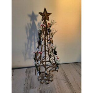 Metal frosted mistletoe frame table top tree Xmas home decor snow unique